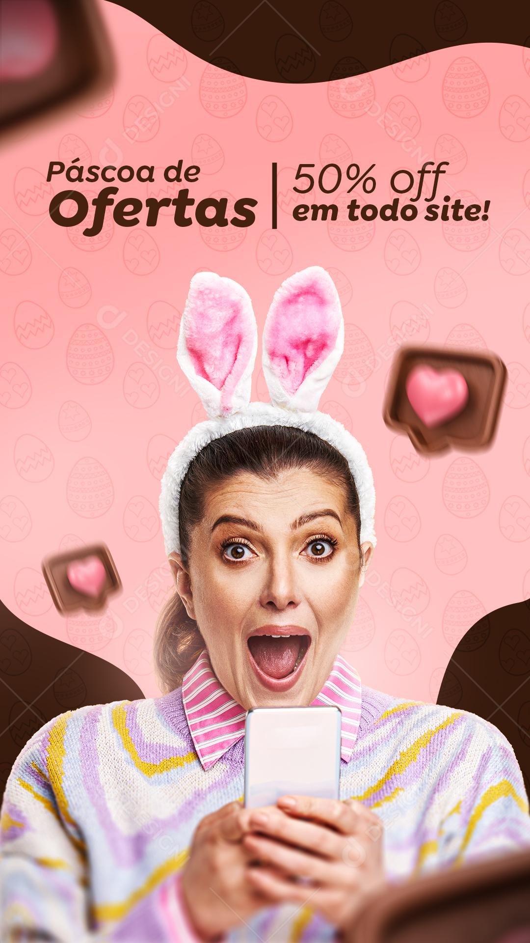 Páscoa De Ofertas 50% Off Em Todo Site Social Media PSD Editável