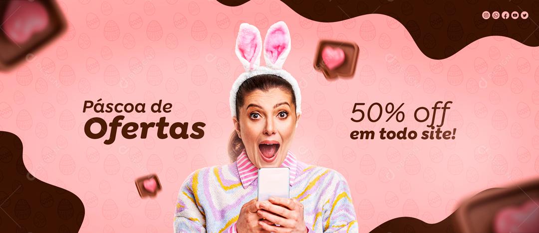 Páscoa De Ofertas 50% Off Em Todo Site Social Media PSD Editável
