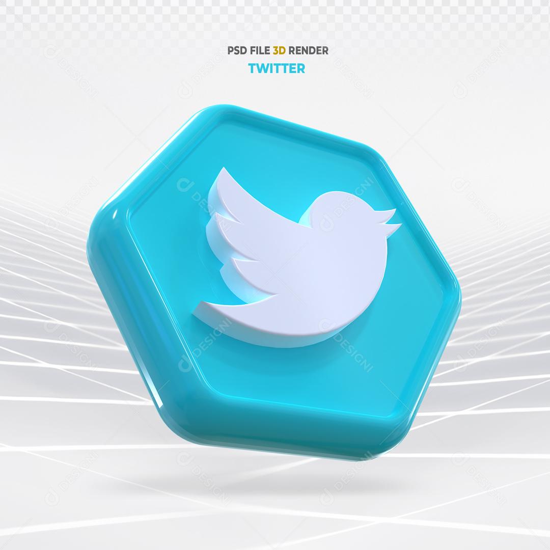 Twitter Em Forma Geométrica 3D Elemento Para Composição PSD