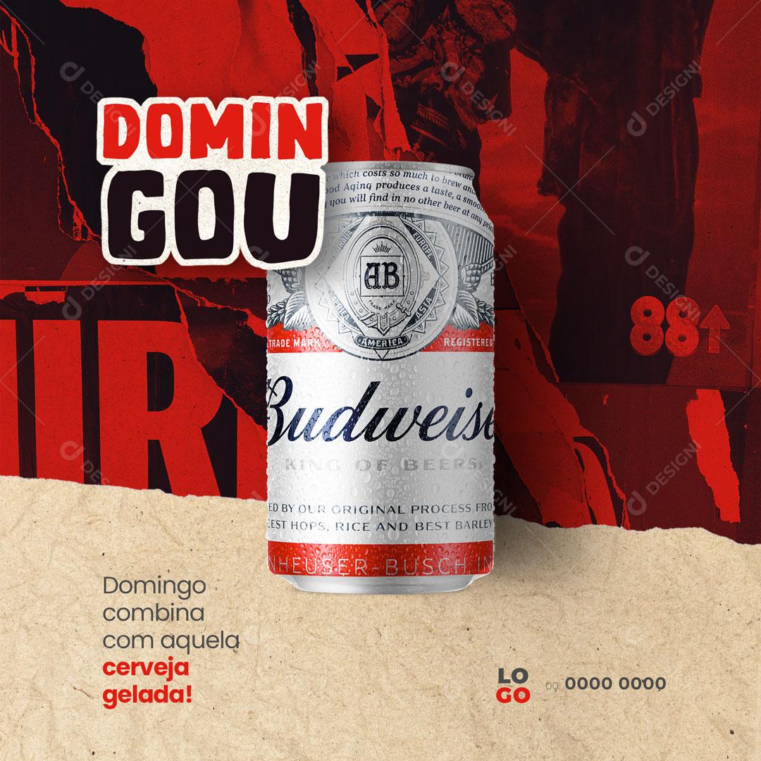 Post Bebidas Domingou com Cerveja Budweiser Gelada Social Media  PSD Editável