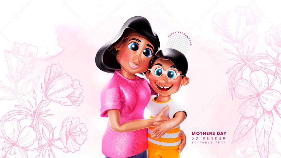 Elemento 3D  Mãe E Filho  Para Composição PSD Editável