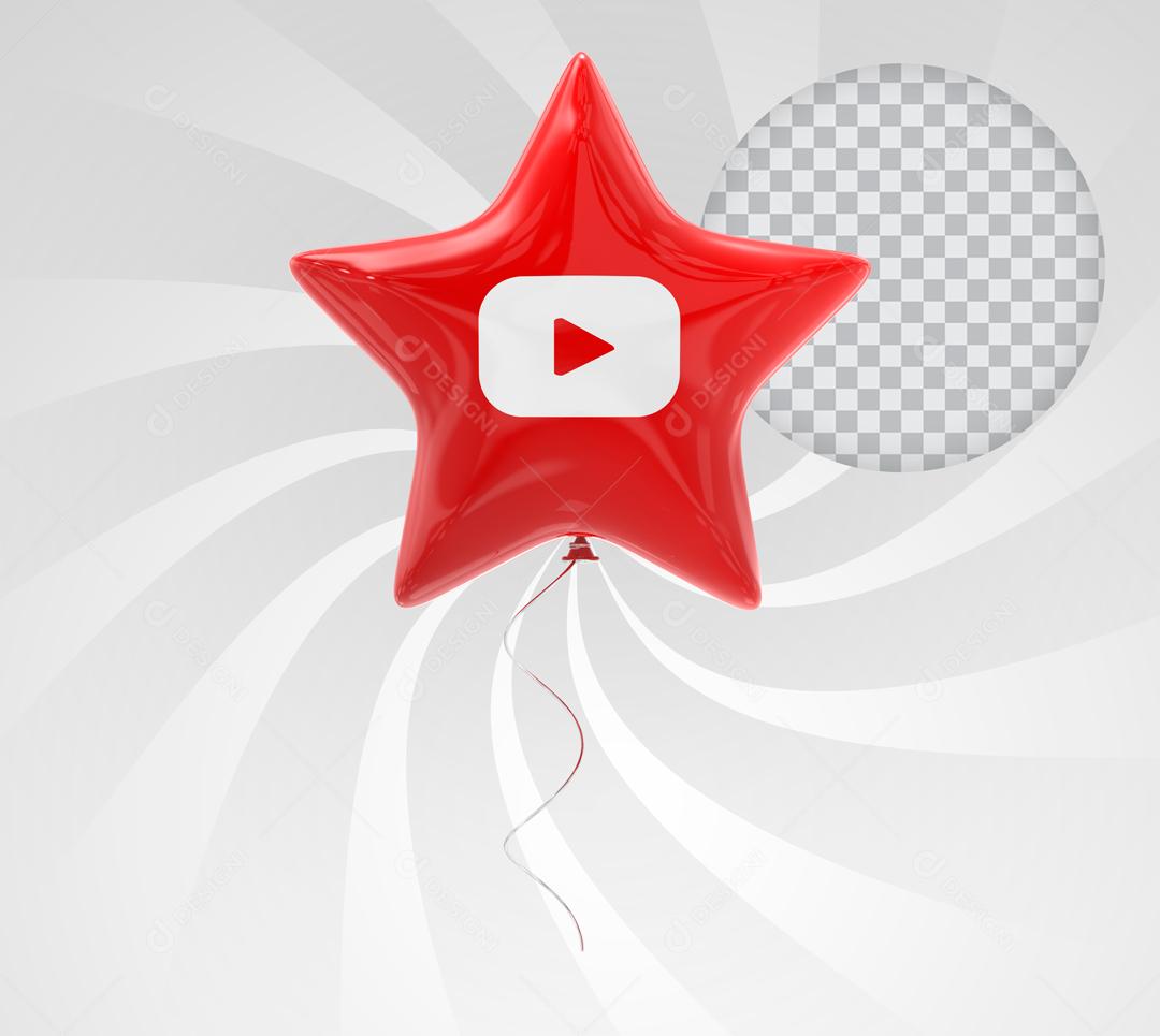 Youtube 3D Com Forma de Estrela Elemento Para Composição PSD