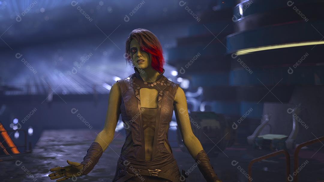 Gamora dos Guardiões da Galáxia, Ilustração 3D, 6 de abril de 2022, São Paulo, Brasil