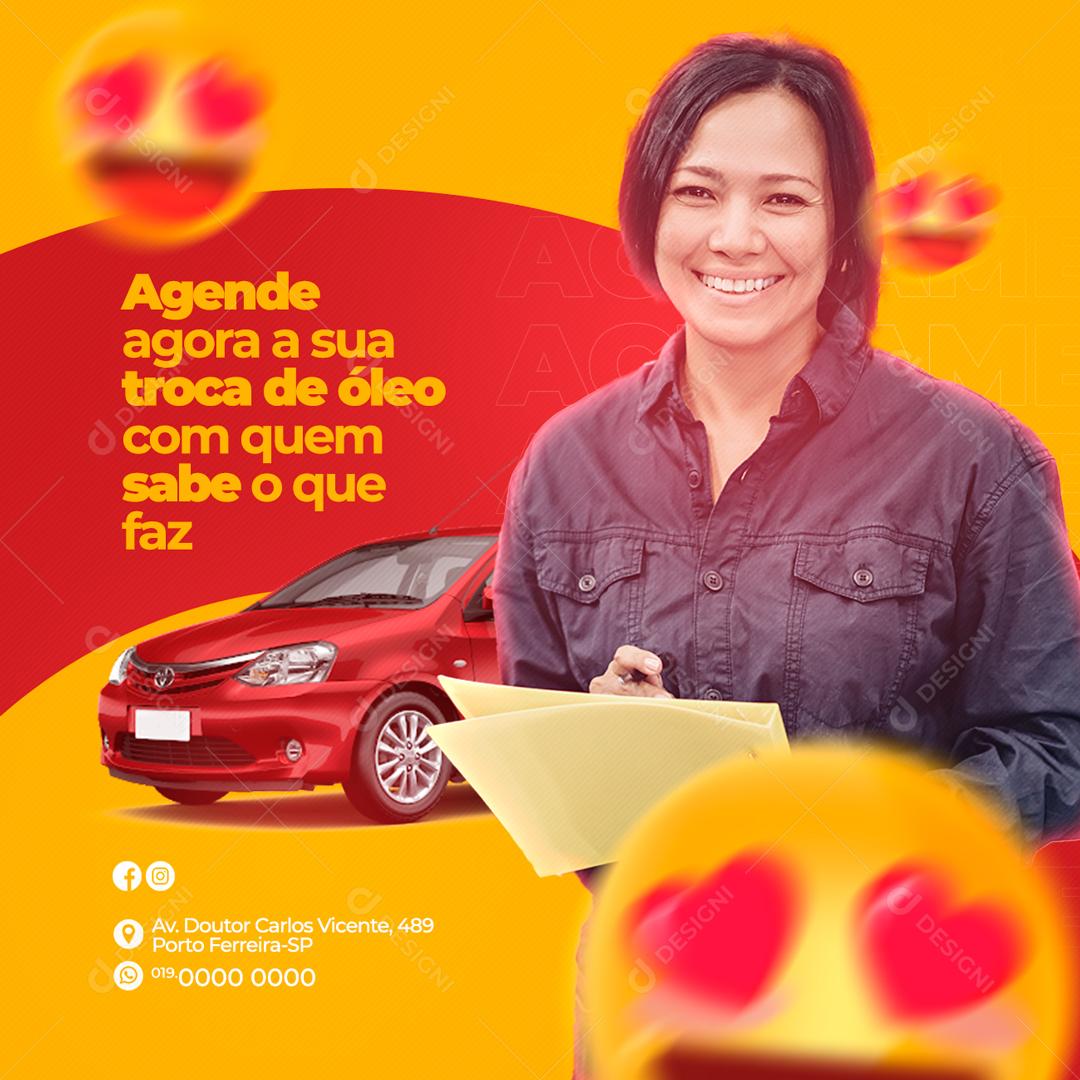 Social Media Agende Agora a Sua Troca de Óleo com Quem Sabe Oficina Mecânica PSD Editável