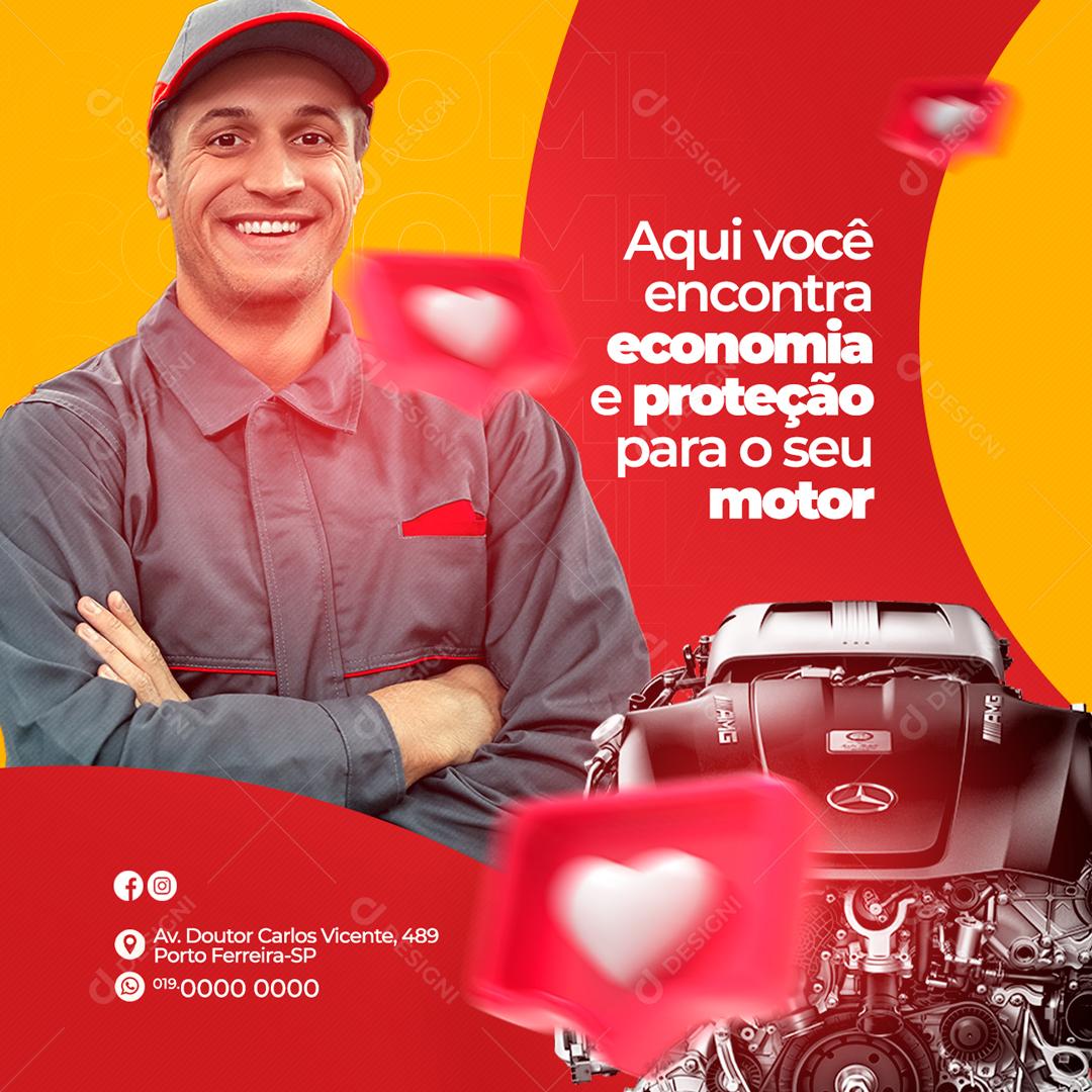 Social Media Aqui Você Encontra Economia e Proteção Oficina Mecânica PSD Editável