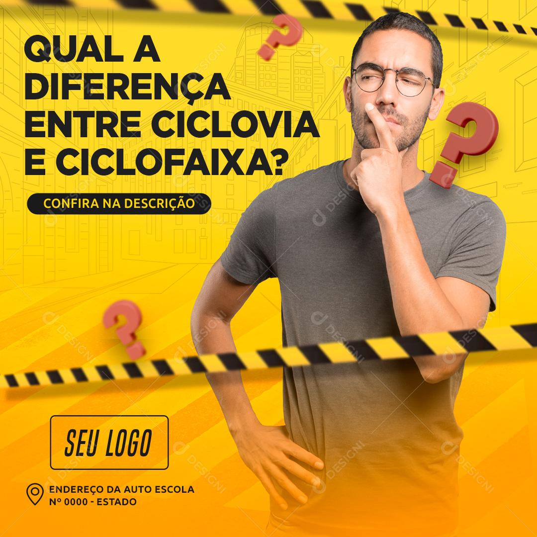 Social Media Diferença entre ciclovia e ciclofaixa Auto Escola PSD Editável