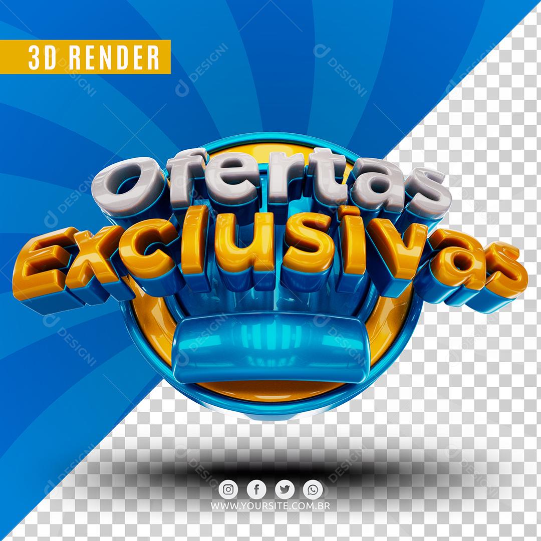 Selo 3D Ofertas Exclusivas Azul Para Composição PSD