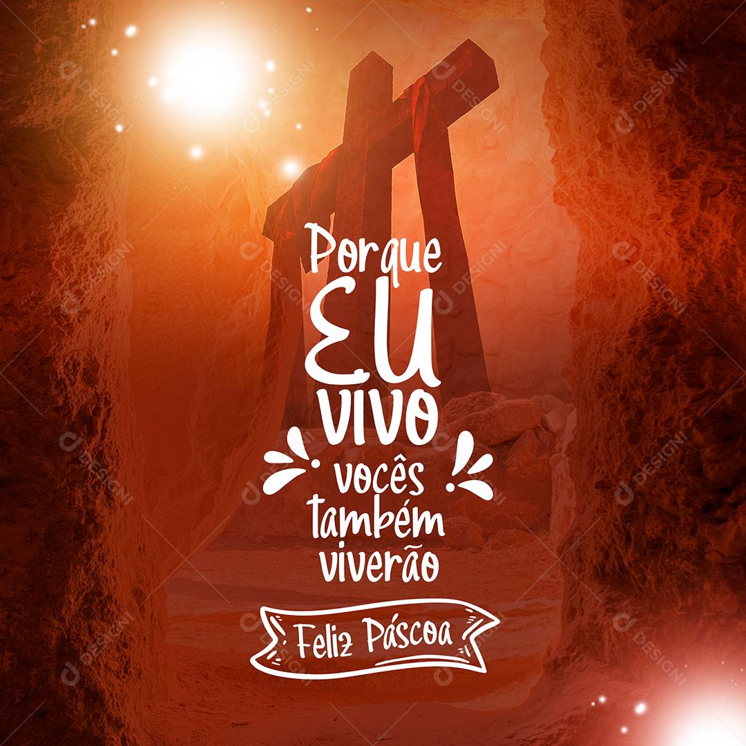 Social Media Because I Live You Will Live Happy Easter Editable PSD