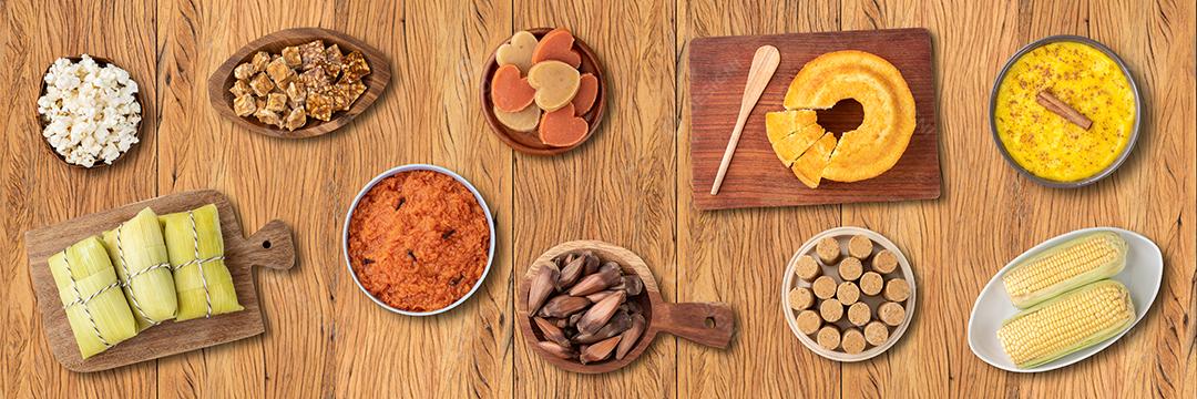 Comida típica do festival brasileiro de junho. Festa junina, forma ao ar livre