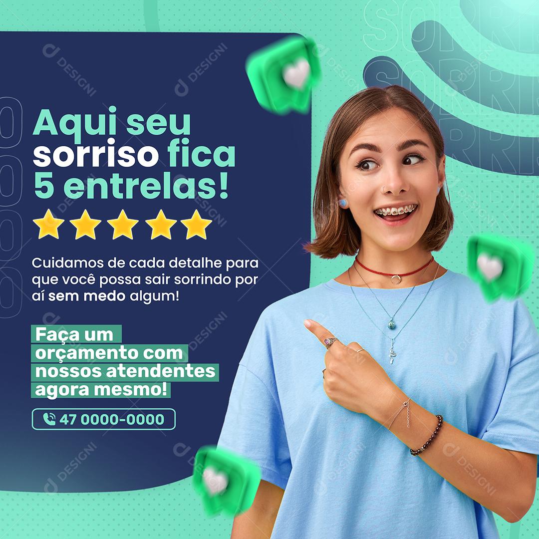 Social Media Aqui Seu Sorriso Fica 5 Estrelas Dentista PSD Editável