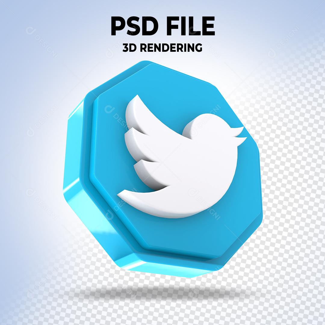 Twitter Em Forma Geométrica 3D Elemento Para Composição PSD