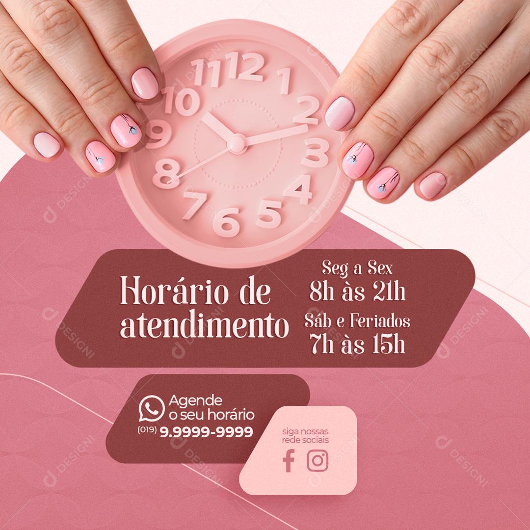 Horário De Atendimento Manicure Social Media PSD Editável