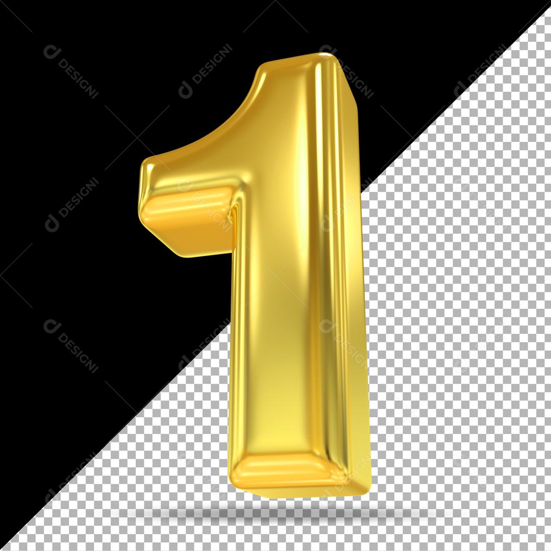 Número 1 3D Dourado Para Composição PSD