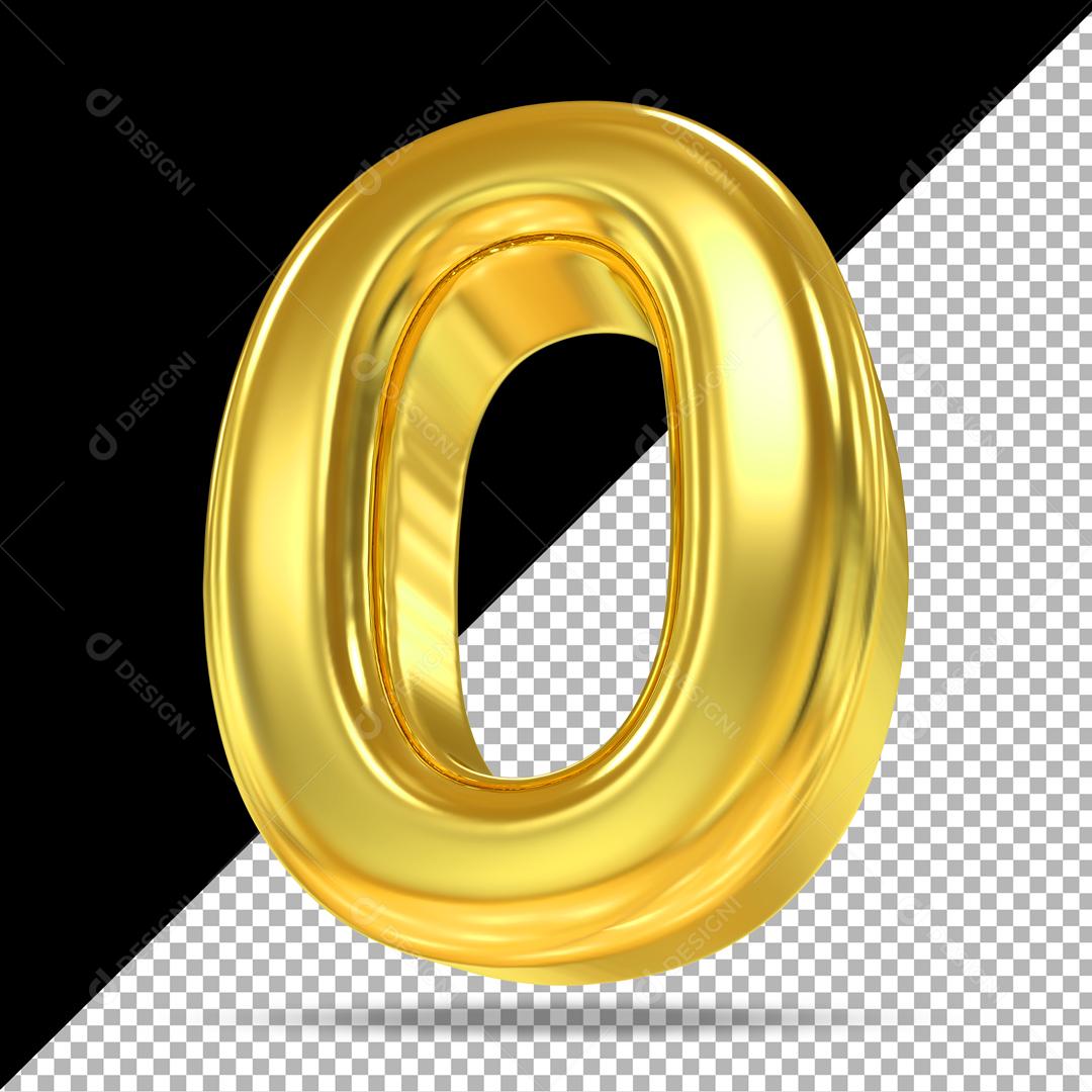 Número 0 3D Dourado Para Composição PSD