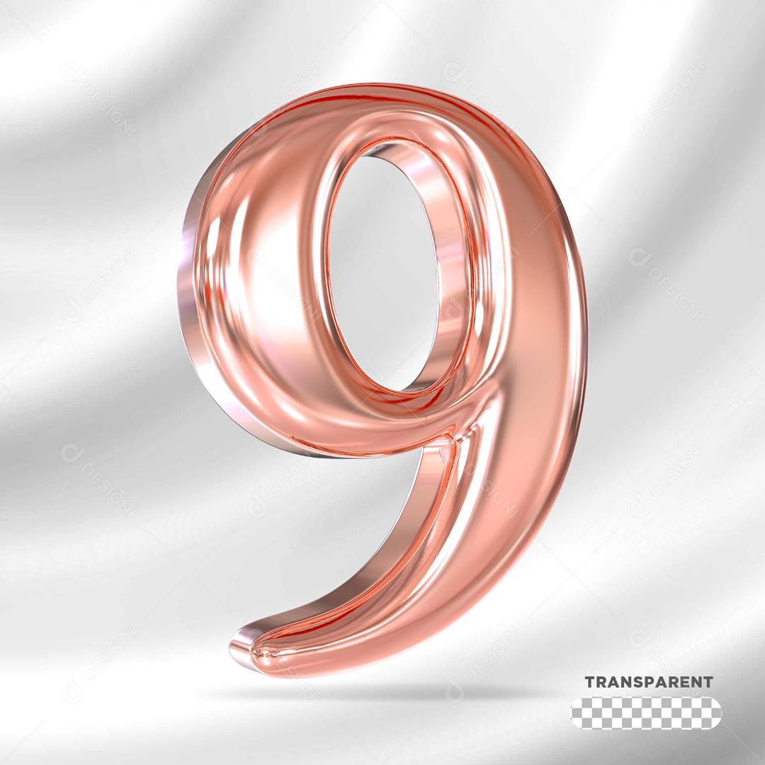 Número 9 3D Rosa Para Composição PSD