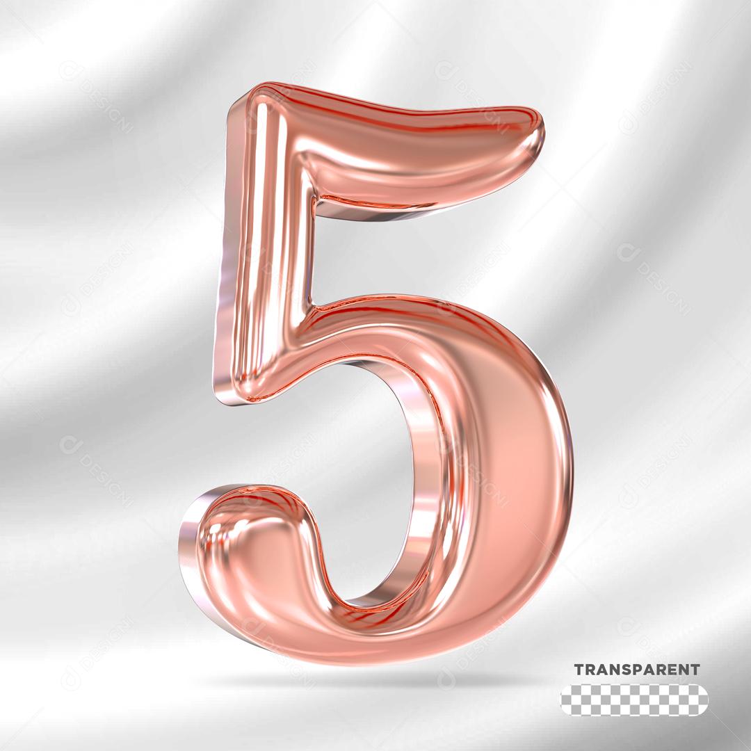 Número 5 3D Rosa Para Composição PSD