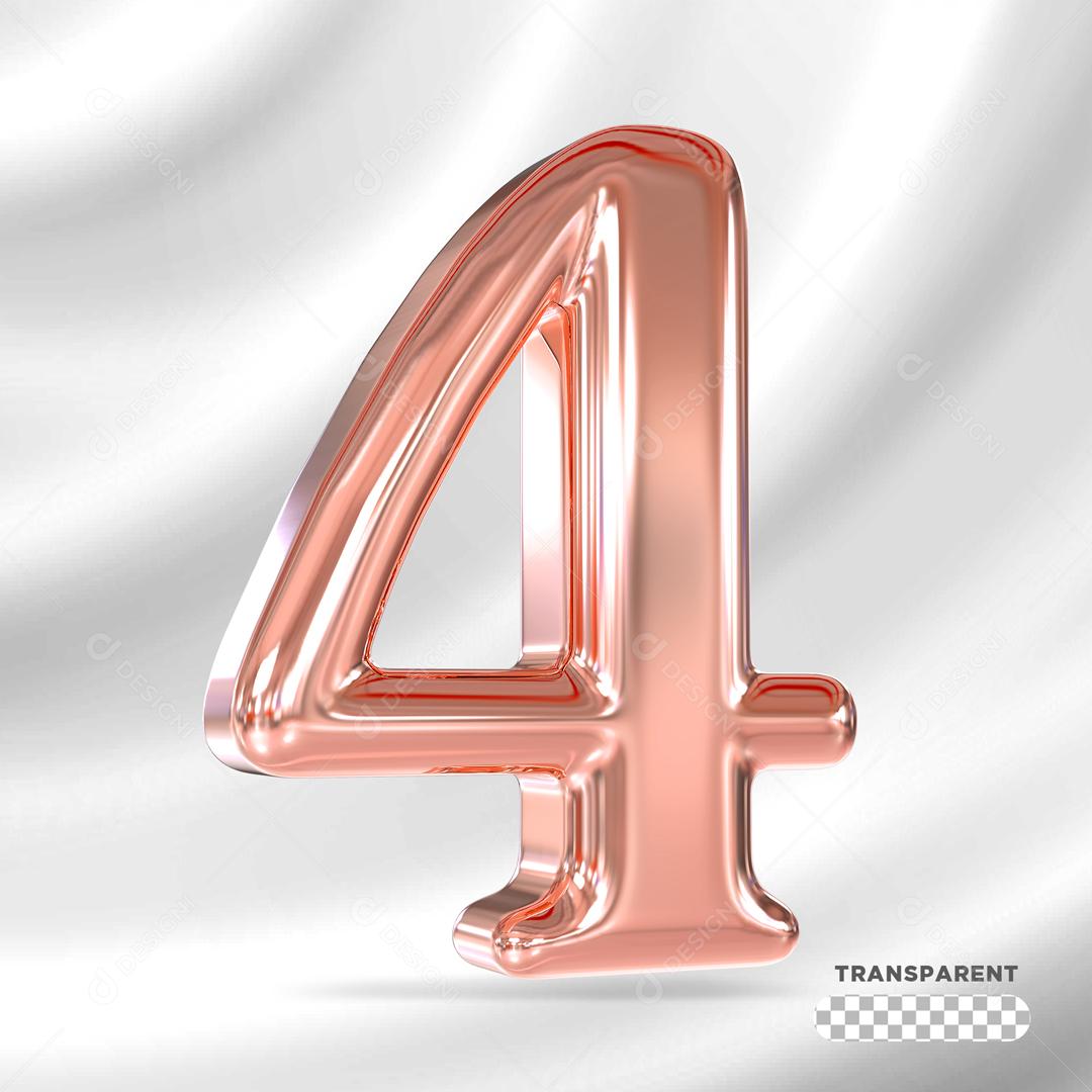 Número 4 3D Rosa Para Composição PSD