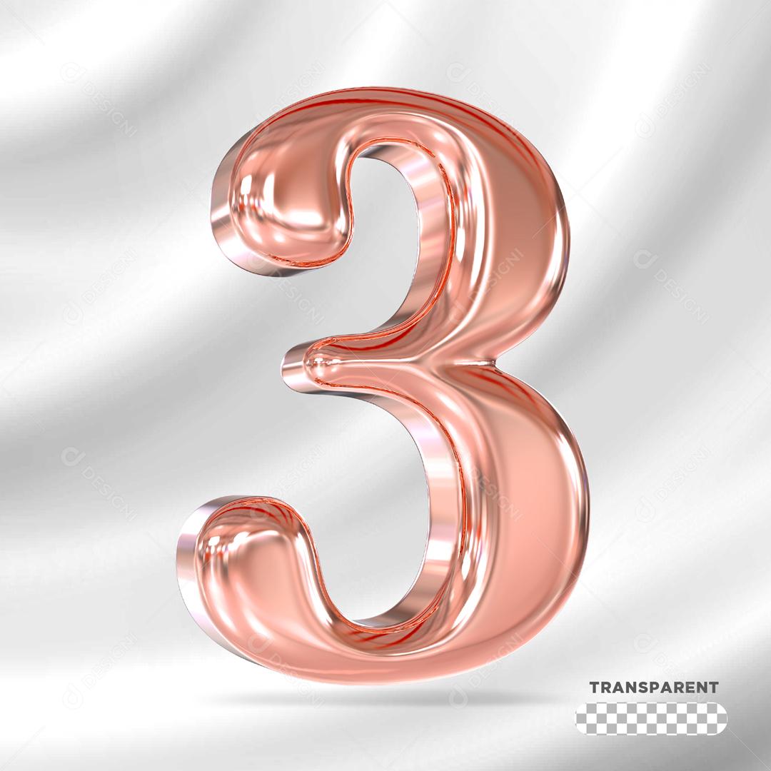 Número 3 3D Rosa Para Composição PSD