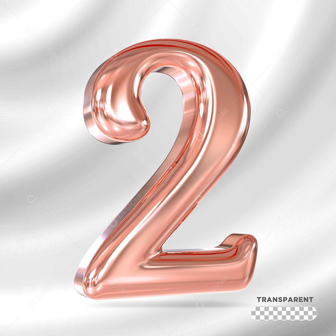 Número 2 3D Rosa Para Composição PSD