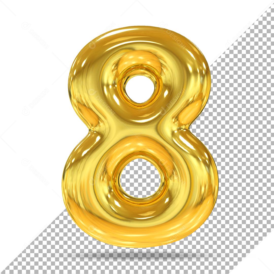 Número 3D 8 Dourado Para Composição PSD