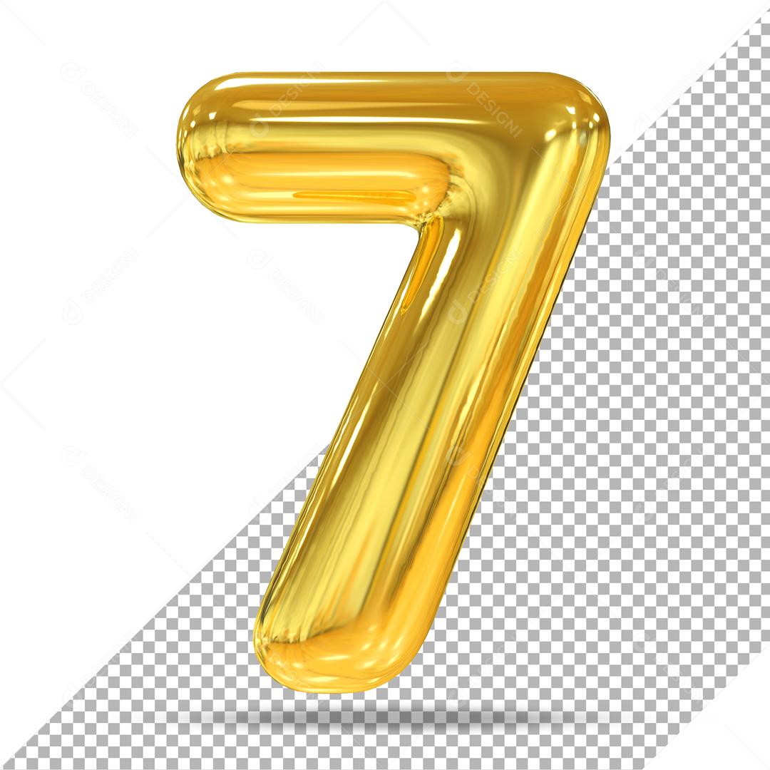 Número 3D 7 Dourado Para Composição PSD