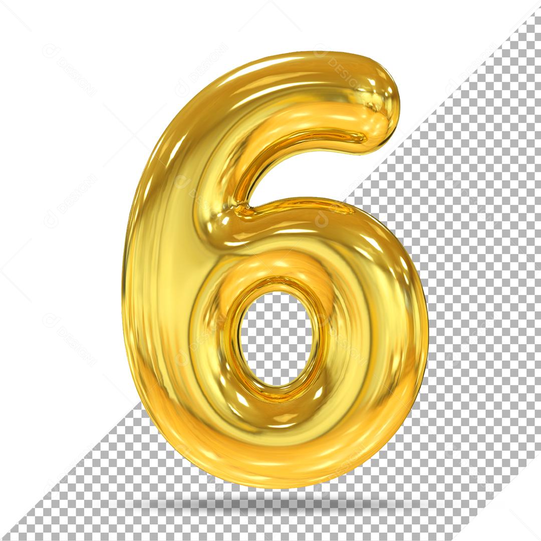 Número 3D 6 Dourado Para Composição PSD