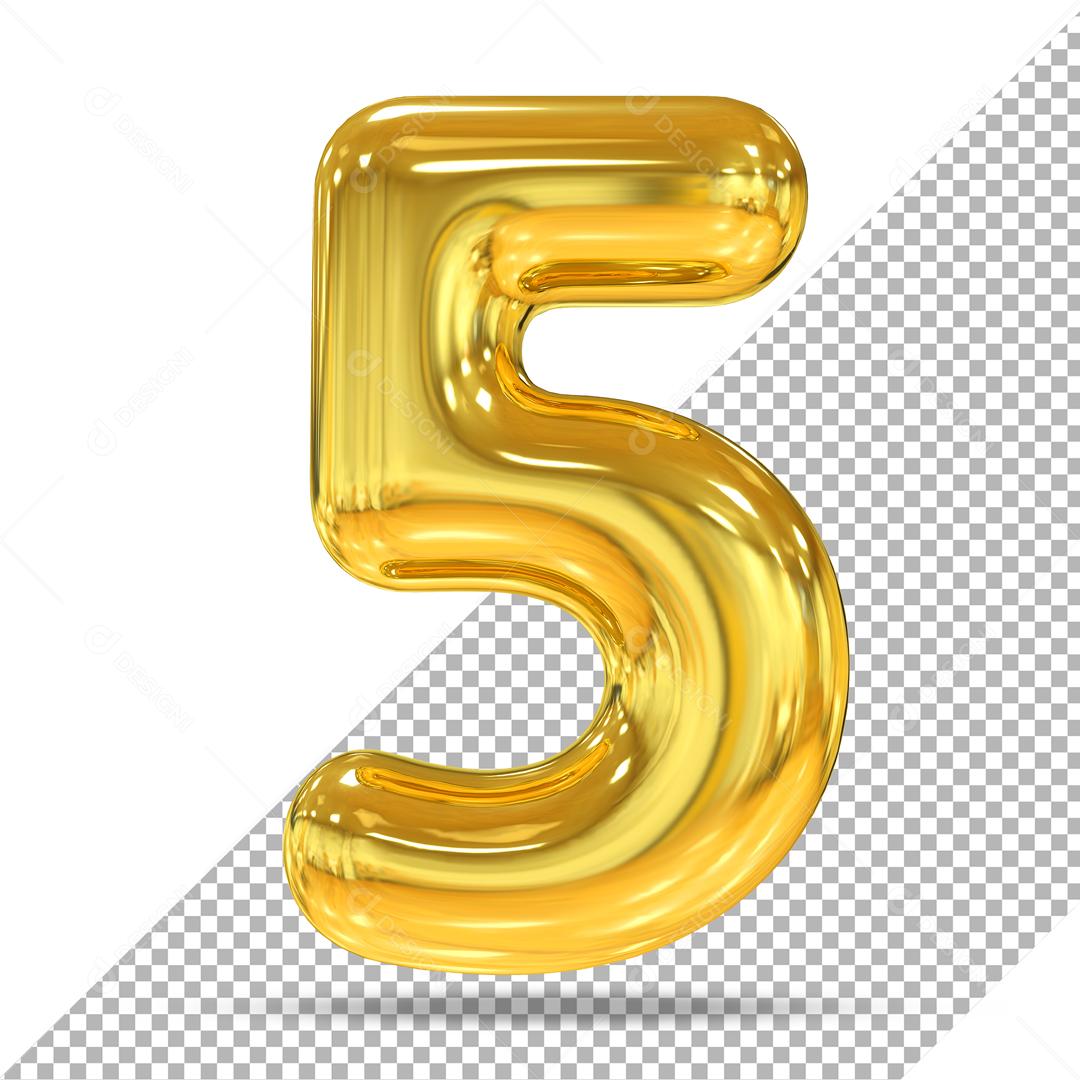 Número 3D 5 Dourado Para Composição PSD
