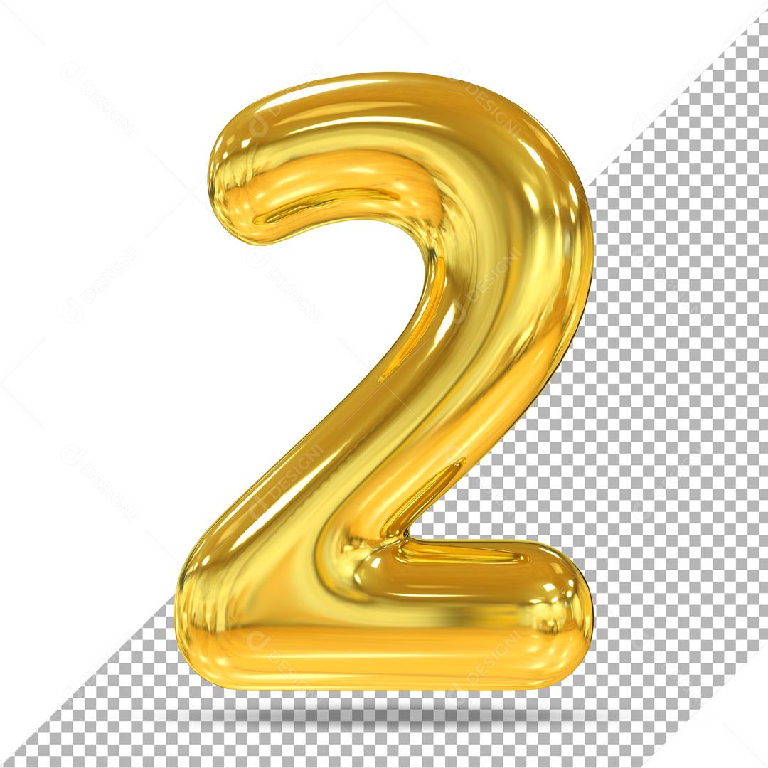 Número 3D 2 Dourado Para Composição PSD