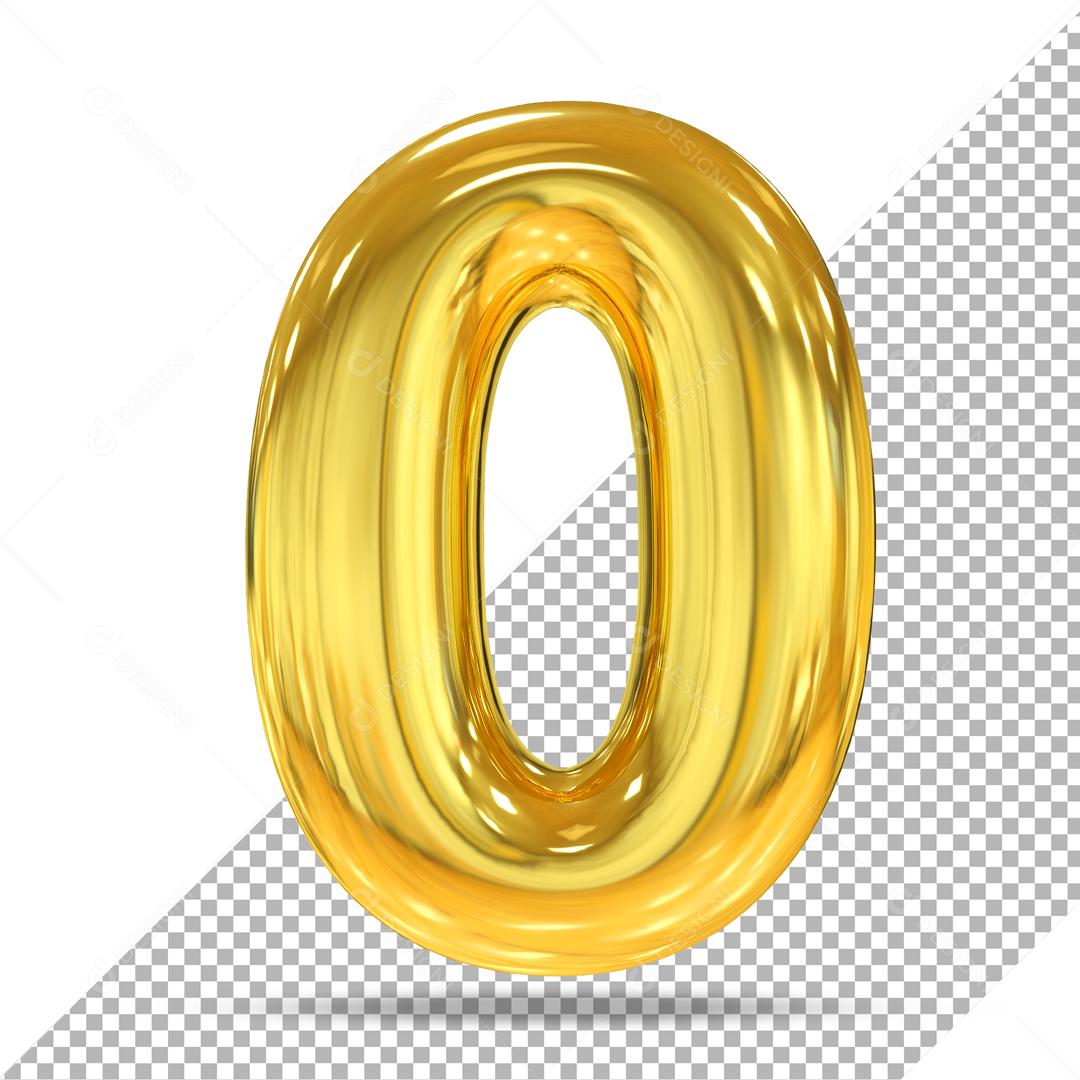 Número 3D 0 Dourado Para Composição PSD
