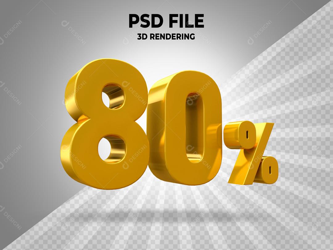 Número 3D 80% Dourado Para Composição PSD