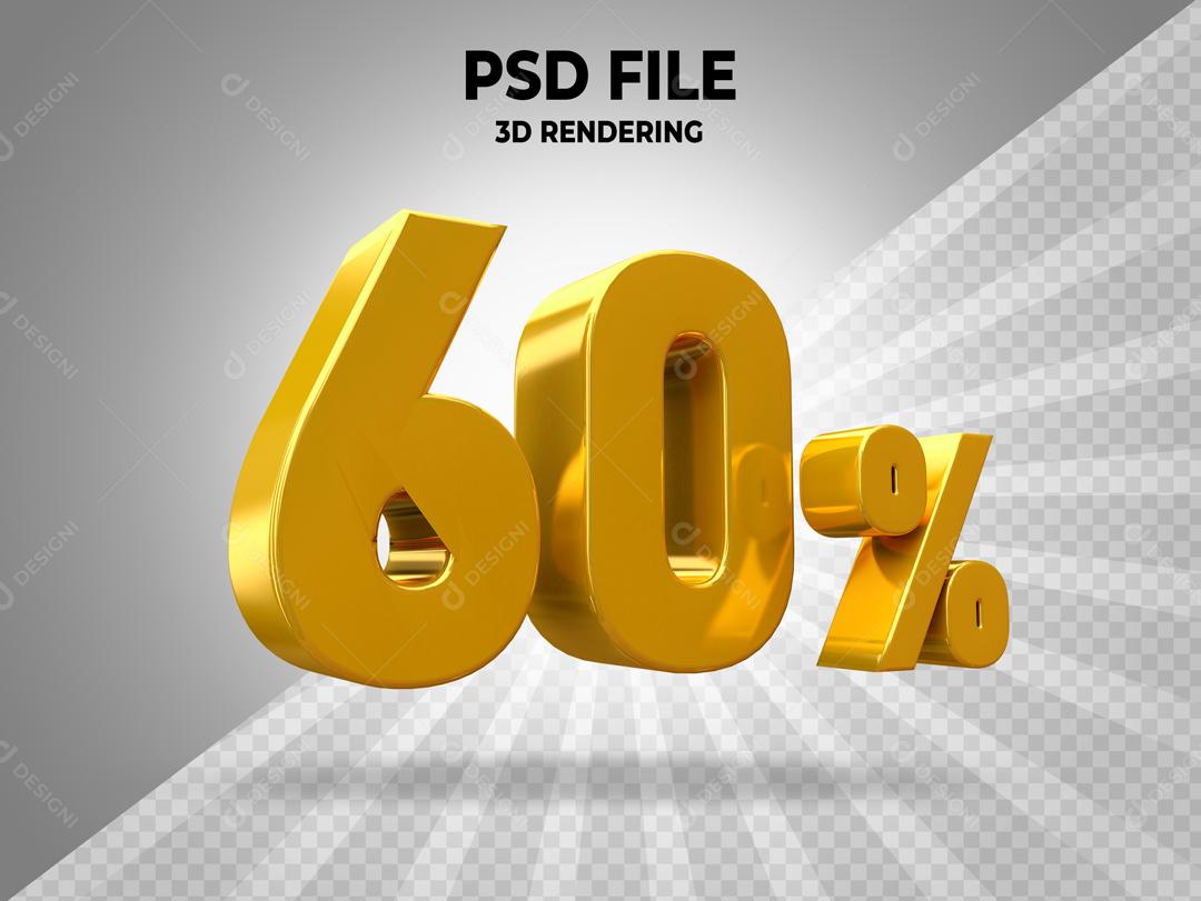 Número 3D 60% Dourado Para Composição PSD