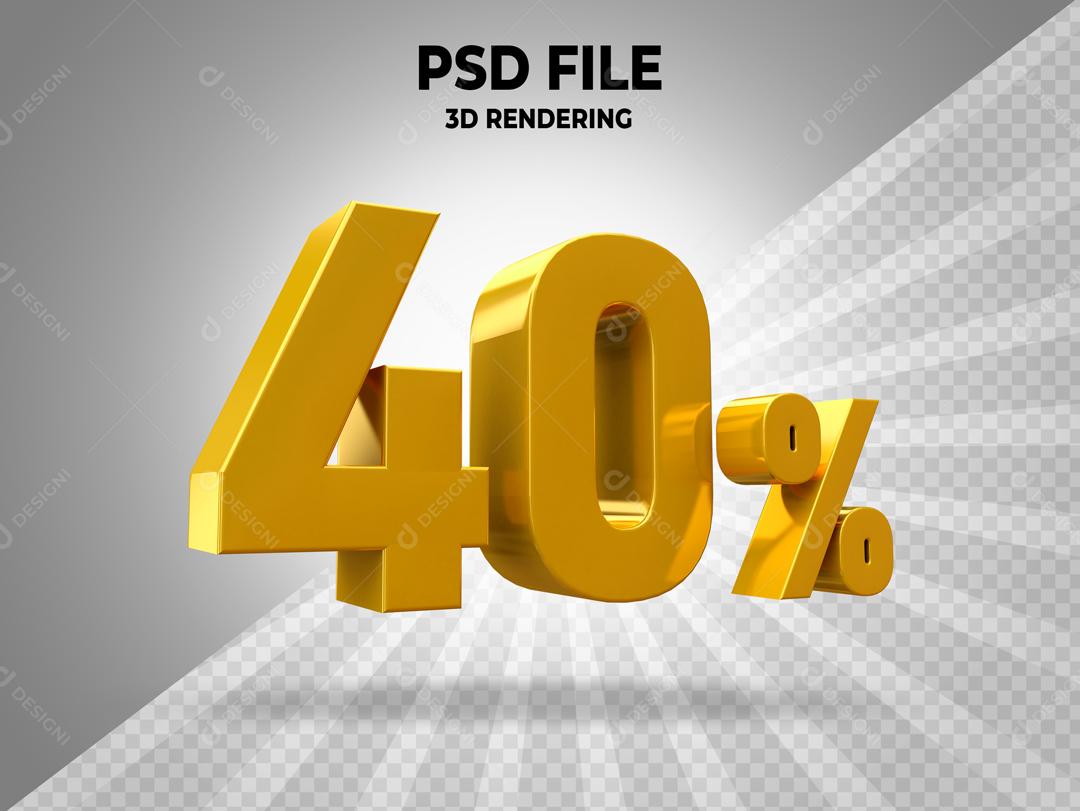 Número 3D 40% Dourado Para Composição PSD