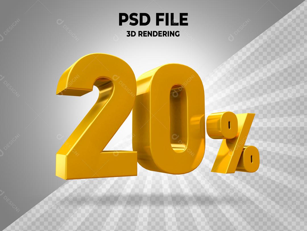 Número 3D 20% Dourado Para Composição PSD