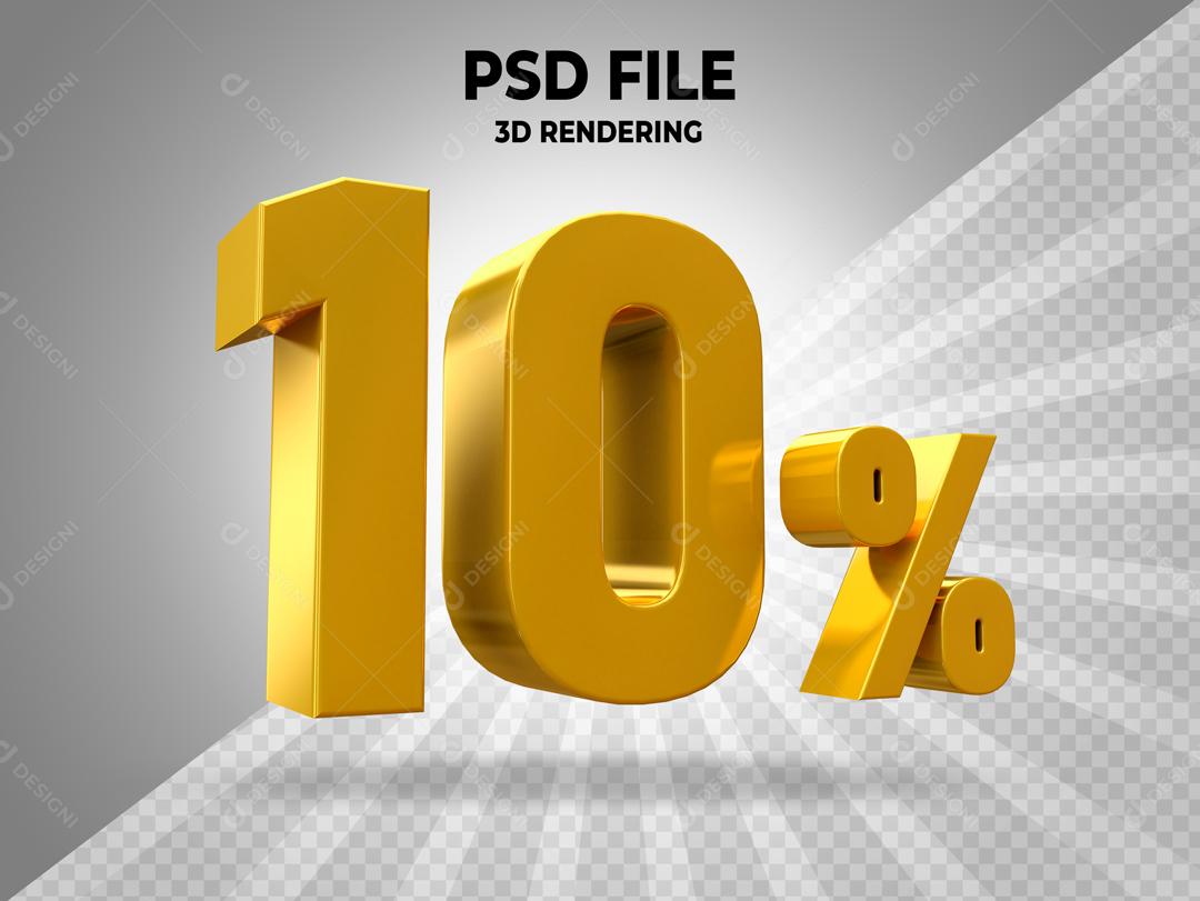 Elemento 3D 10% Dourado Para Composição PSD