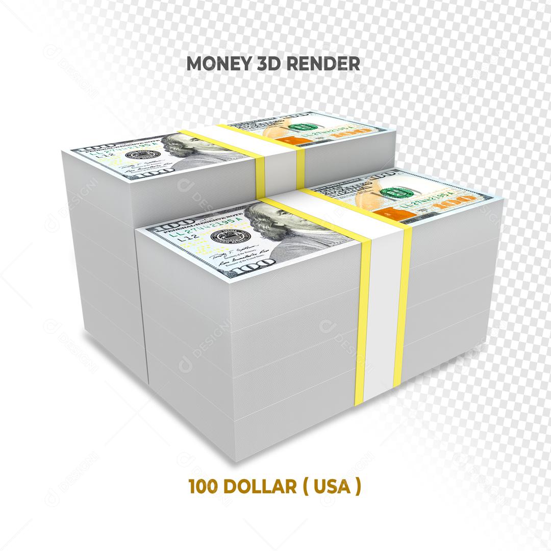 Maço Grande de Notas de 100 Dólar Americano Elemento 3D Para Composição PSD