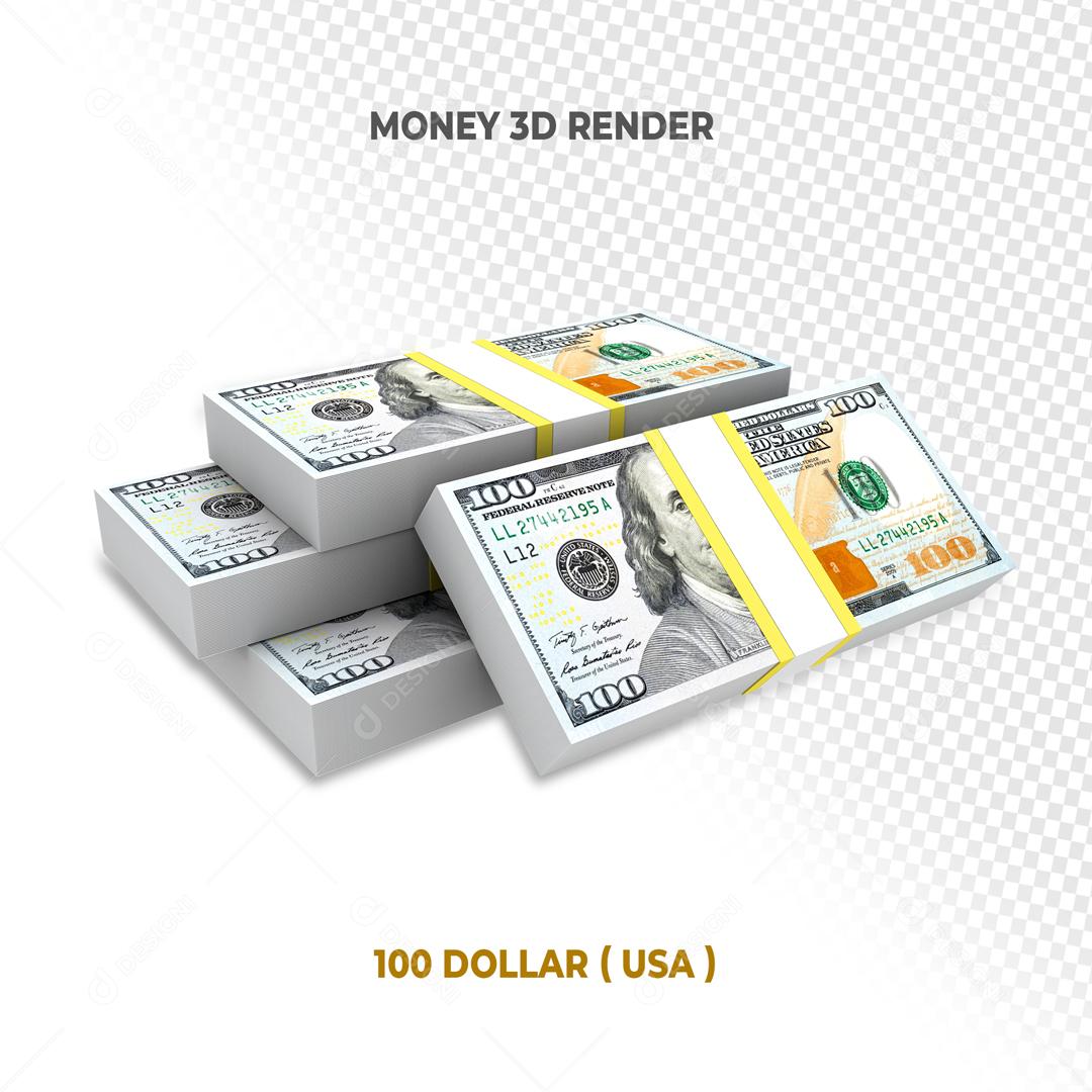 Elemento 3D Maço de Notas 100 de Dólar Americano Para Composição PSD