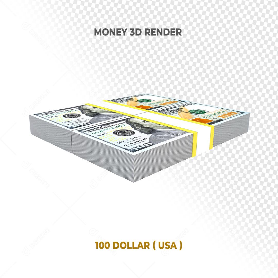 Maço de Notas 100 de Dólar Americano Elemento 3D Para Composição PSD