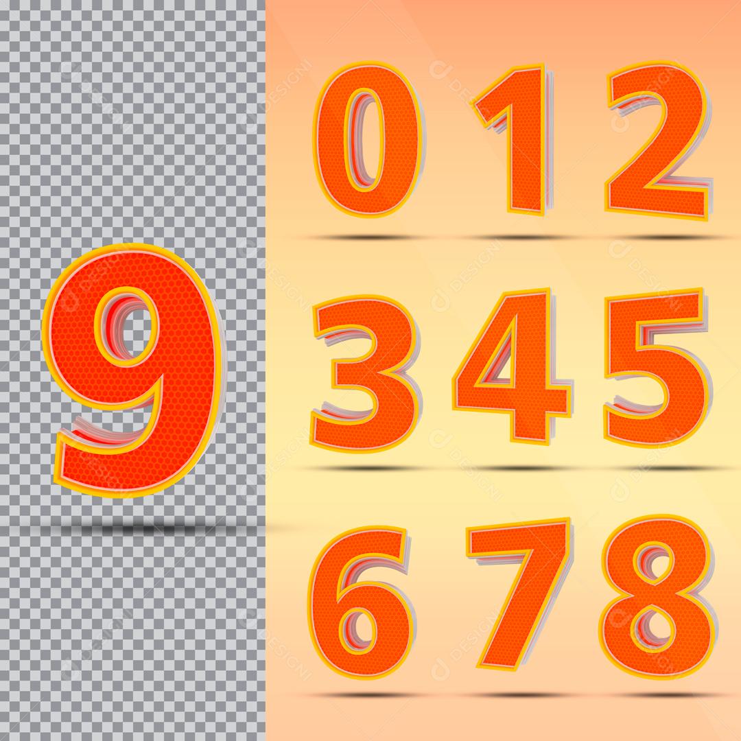 Números 3D De 0 Há Nove PSD Editável