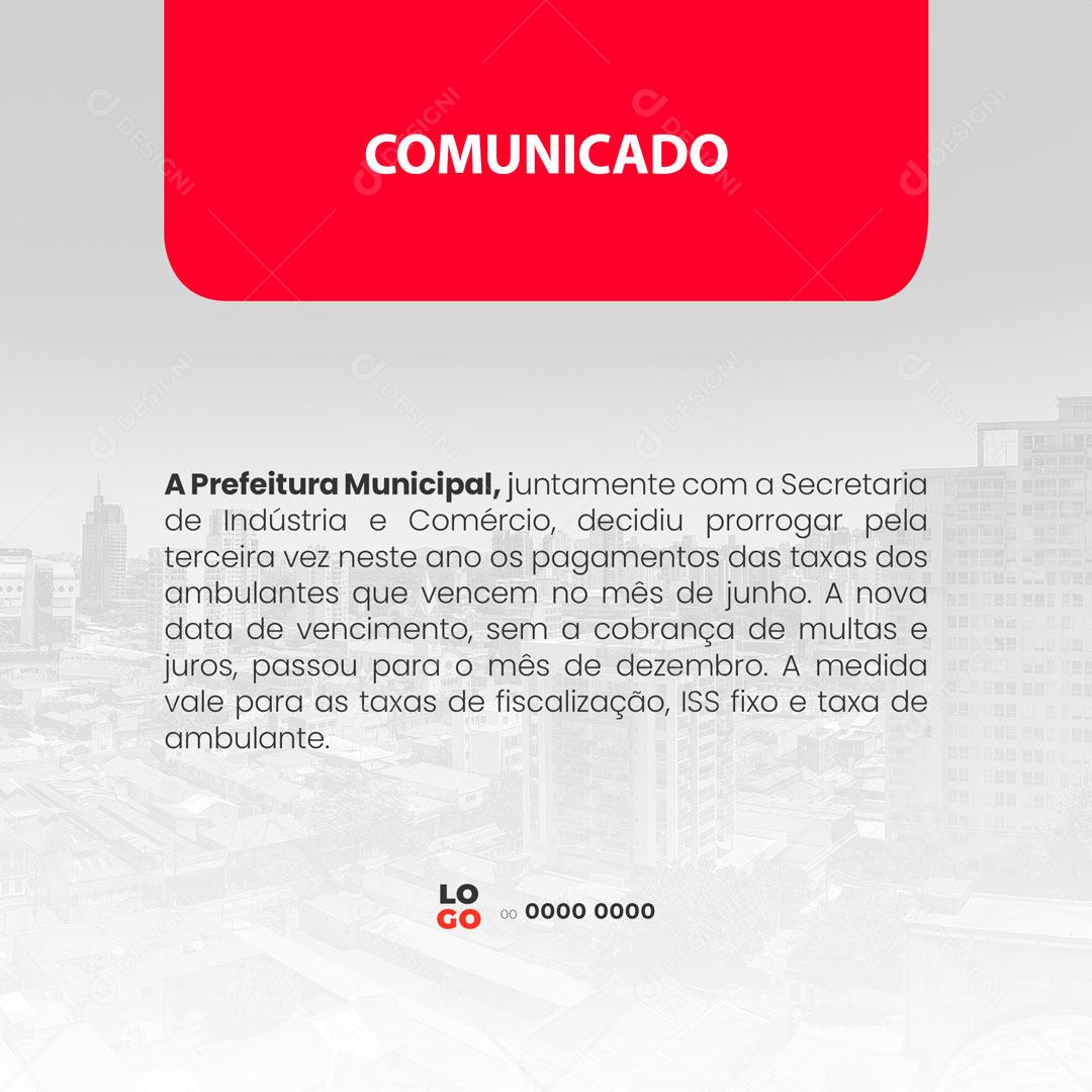 Post Comunicado Prefeitura Aviso Alerta Social Media PSD Editável