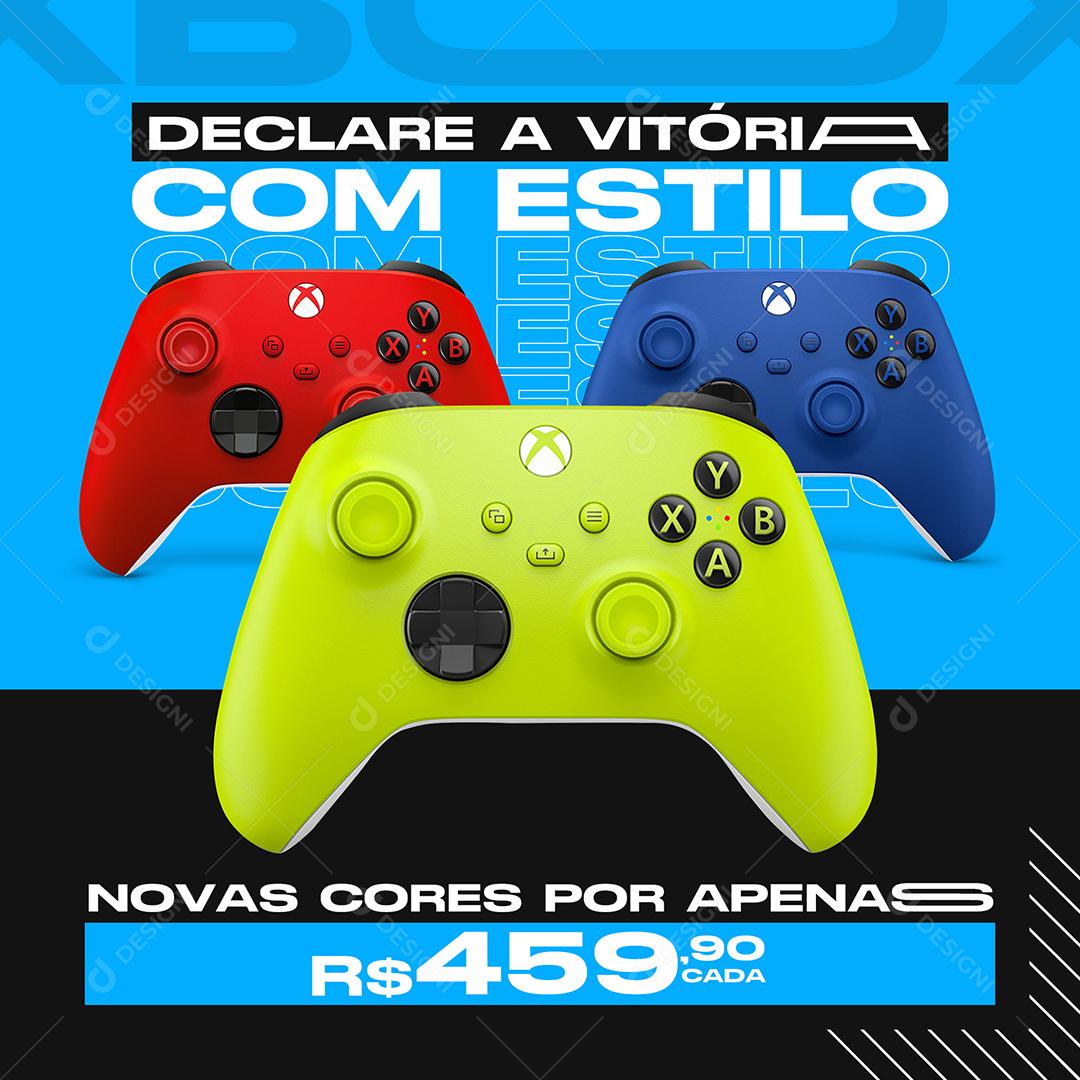 Social Media Declare a Vitória com Estilo Controles de Xbox Eletrônico PSD Editável