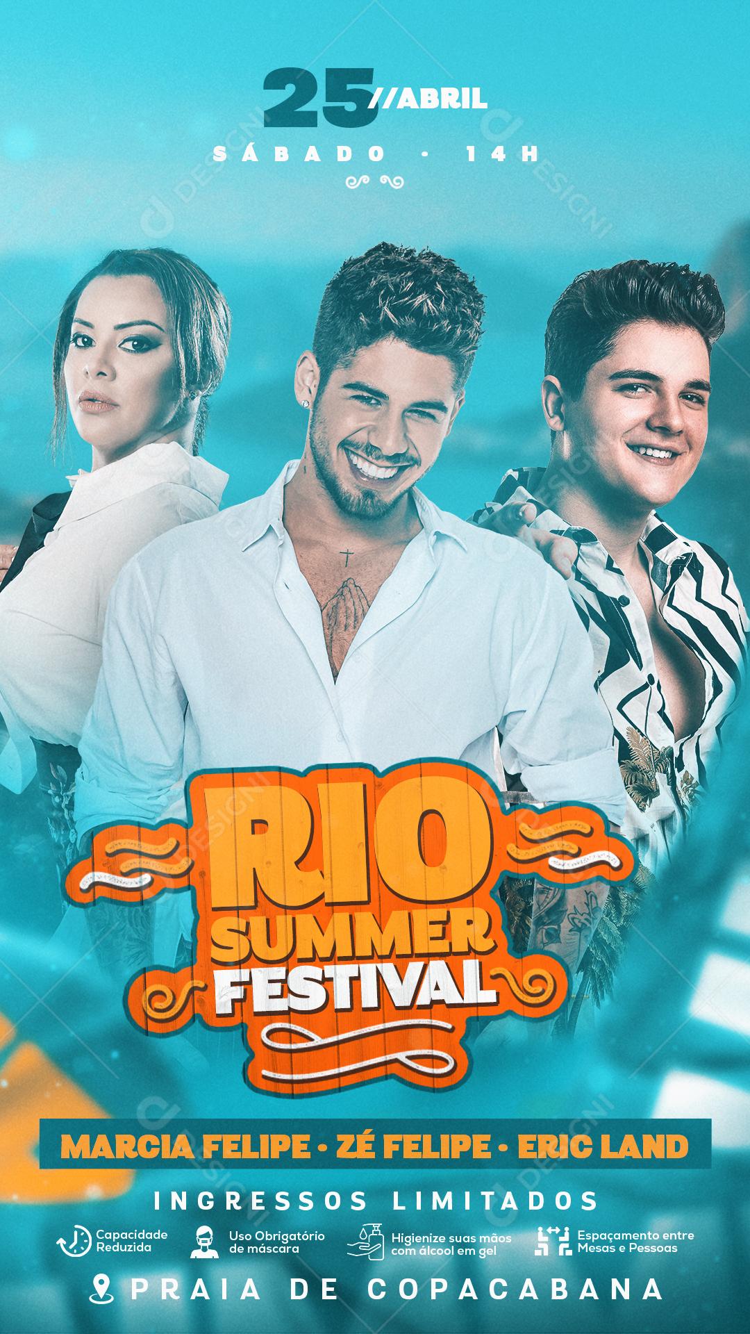 Social Media Rio Summer Festival Marcia Felipe Zé Felipe e Eric Land Flyers PSD Editável