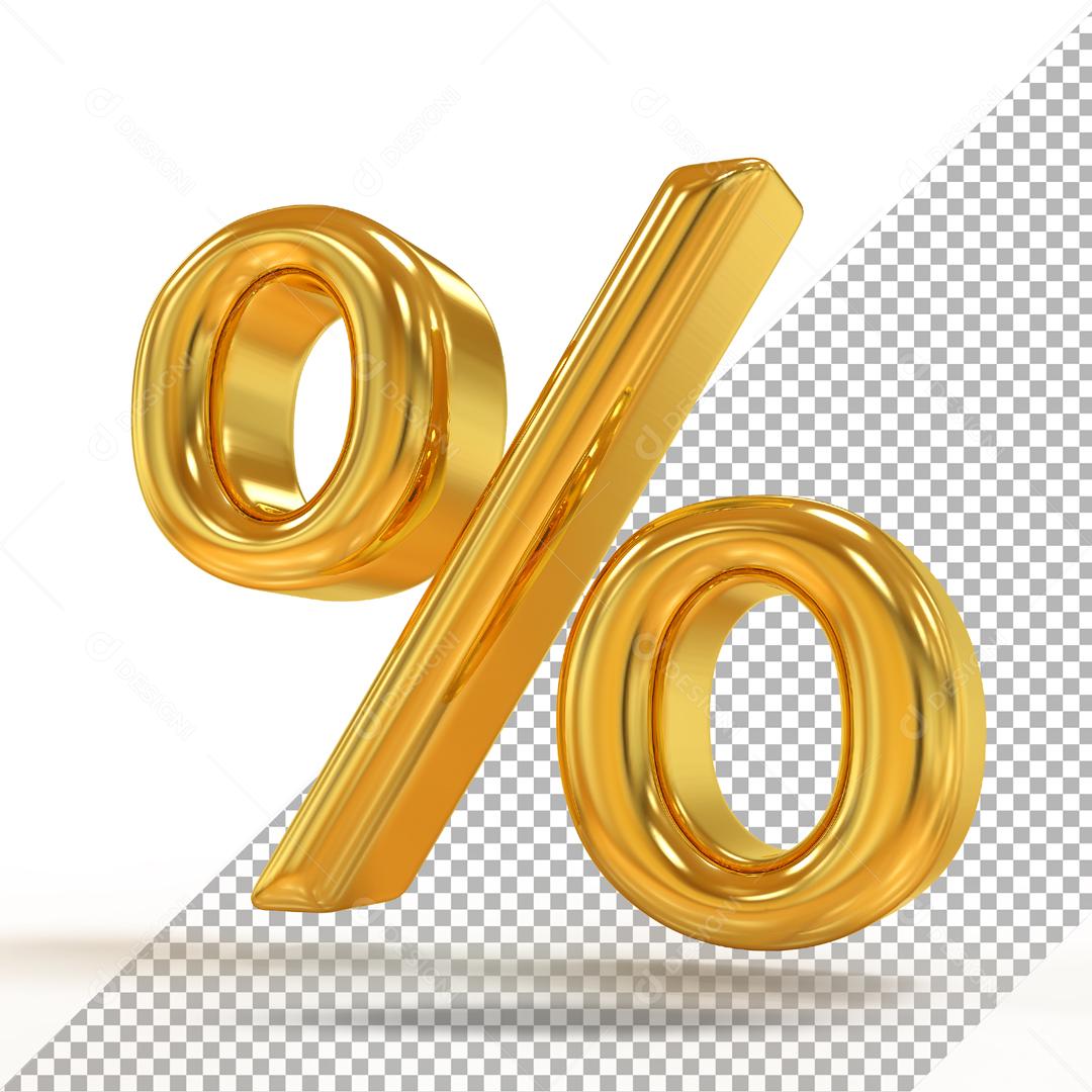 Elemento 3D Porcentagem Dourado Para Composição PSD