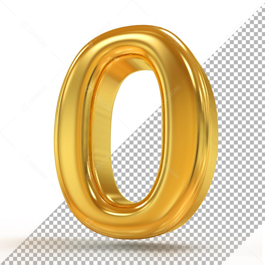 Elemento 3D Número 0 Dourado Para Composição PSD