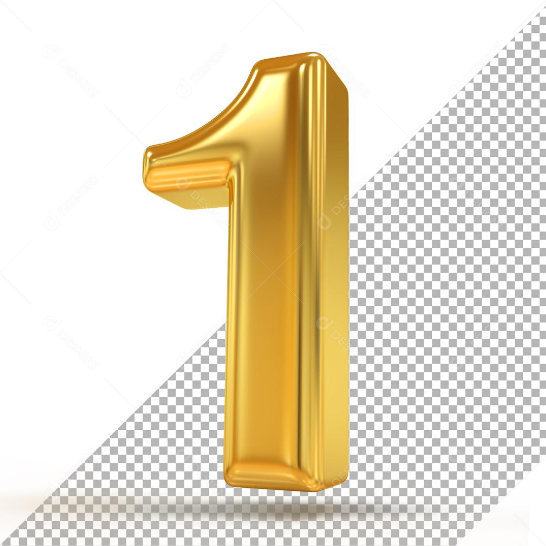 Elemento 3D Número 1 Dourado Para Composição PSD