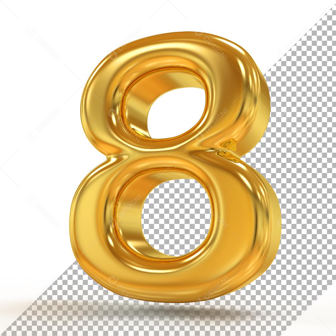 Elemento 3D Número 8 Dourado Para Composição PSD