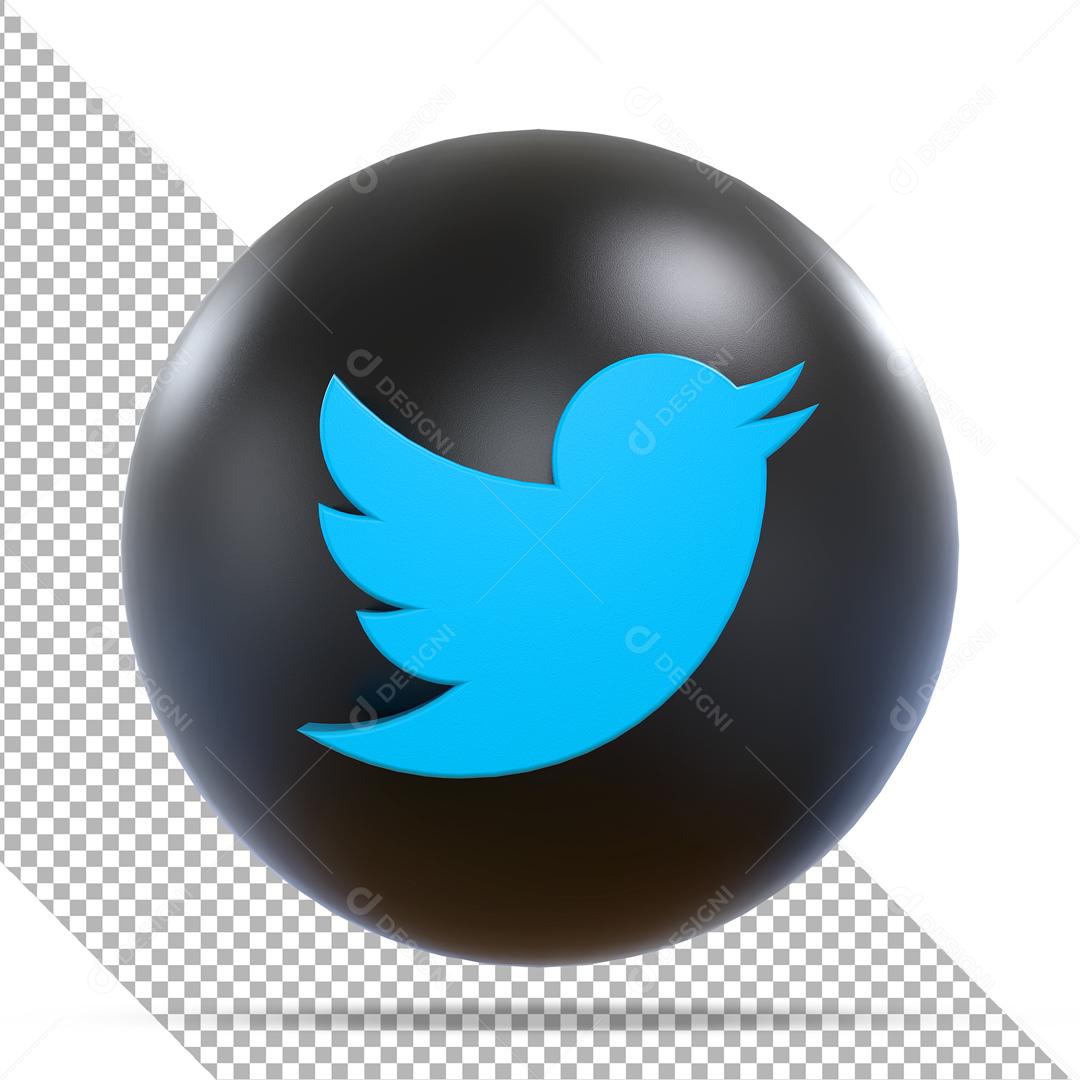 Ícone 3D Twitter Preto Elemento Para Composição PSD