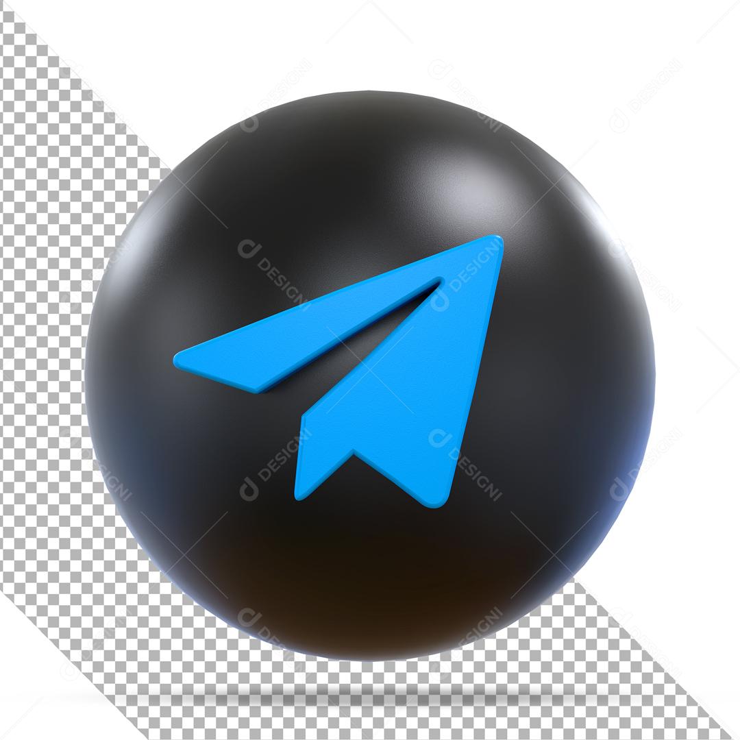 Ícone 3d Telegram Preto Elemento Para Composição PSD