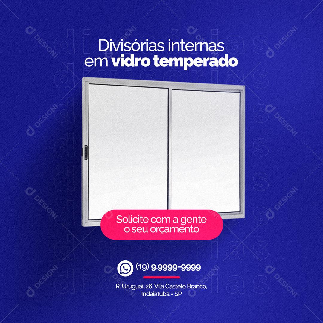Social Media Divisórias Internas em Vidro Temperado Vidraçaria PSD Editável