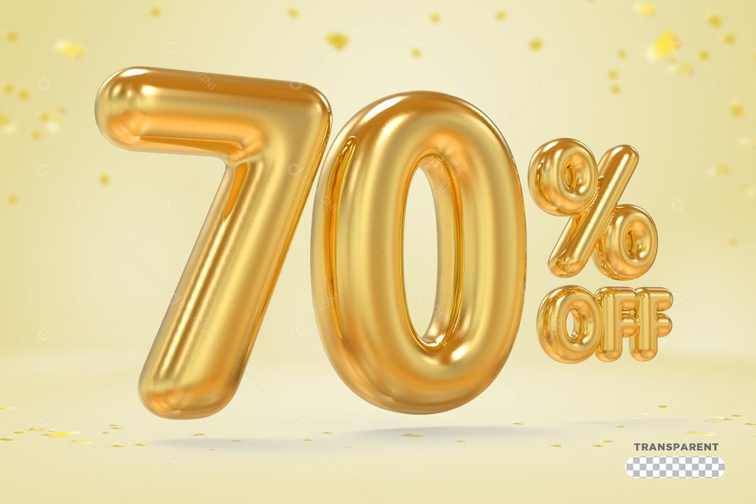 Elemento 3D 70% Off Dourado Para Composição PSD