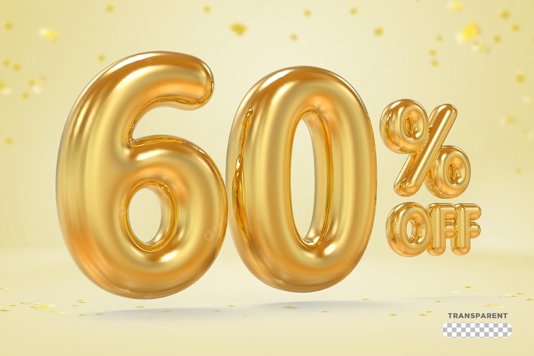 Elemento 3D 60% Off Dourado Para Composição PSD